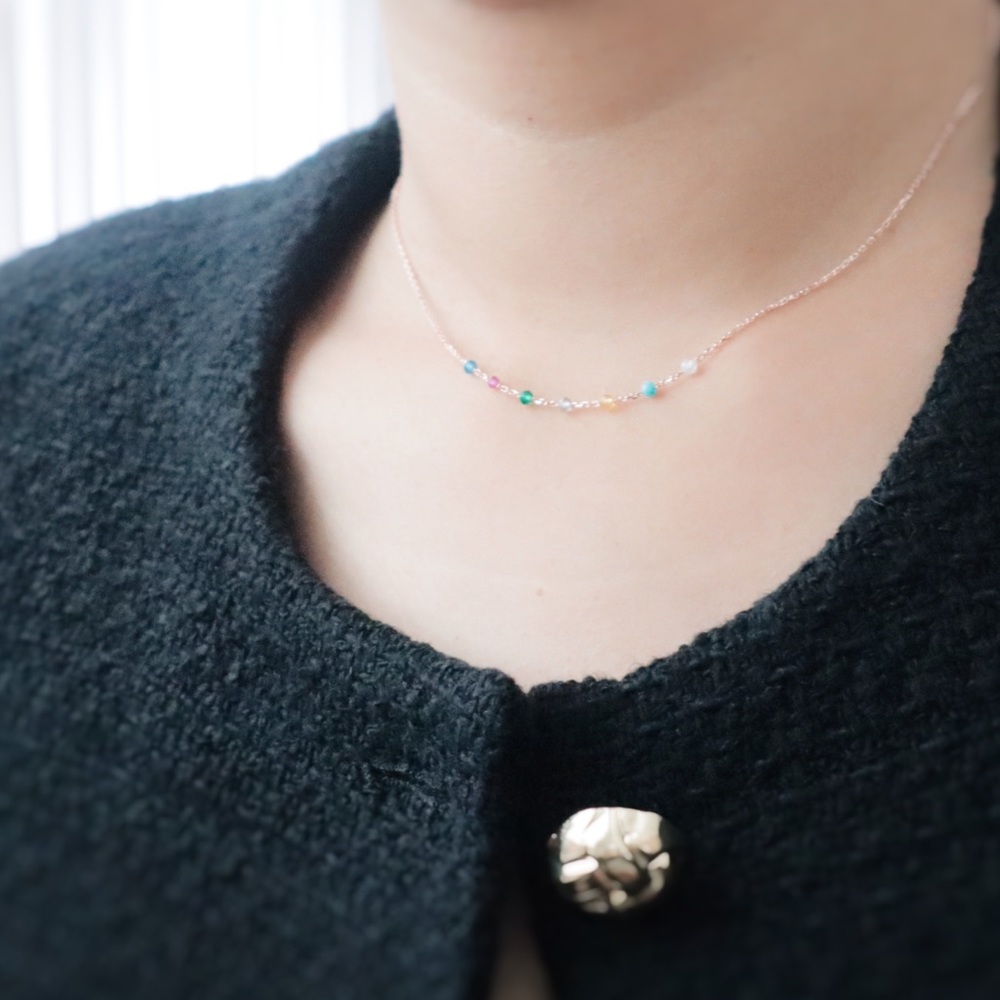 Multi color nano cubic necklace, delicate necklace